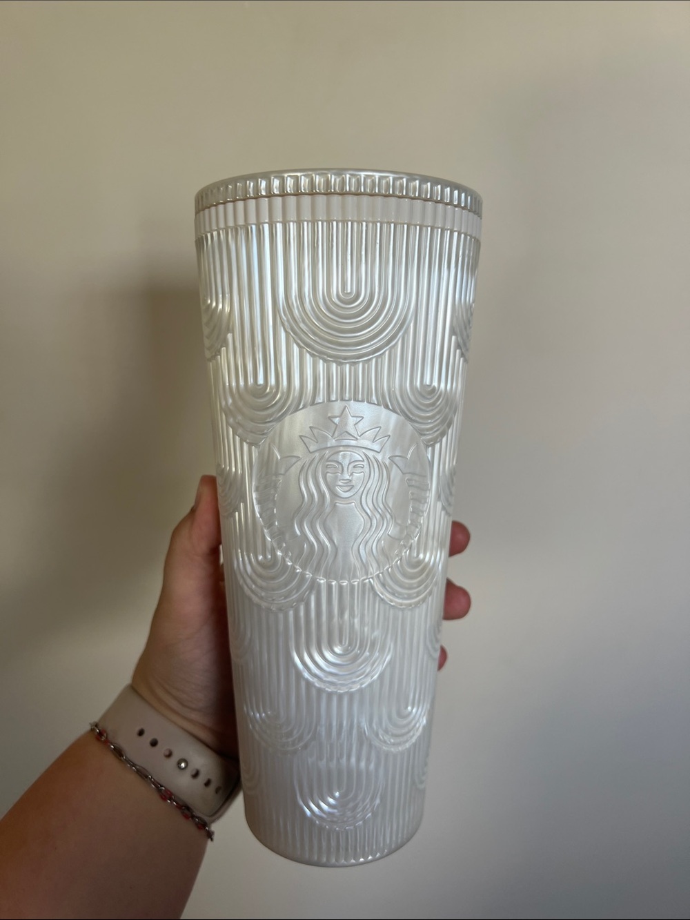 Starbucks Pearl White Textured Logo Tumbler